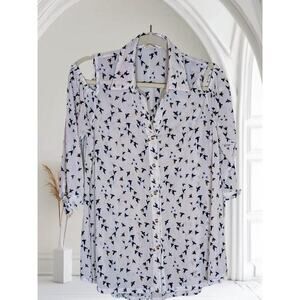 Ember Sheer Cold Shoulder Blouse V-neck Tunic Shirt Size Med